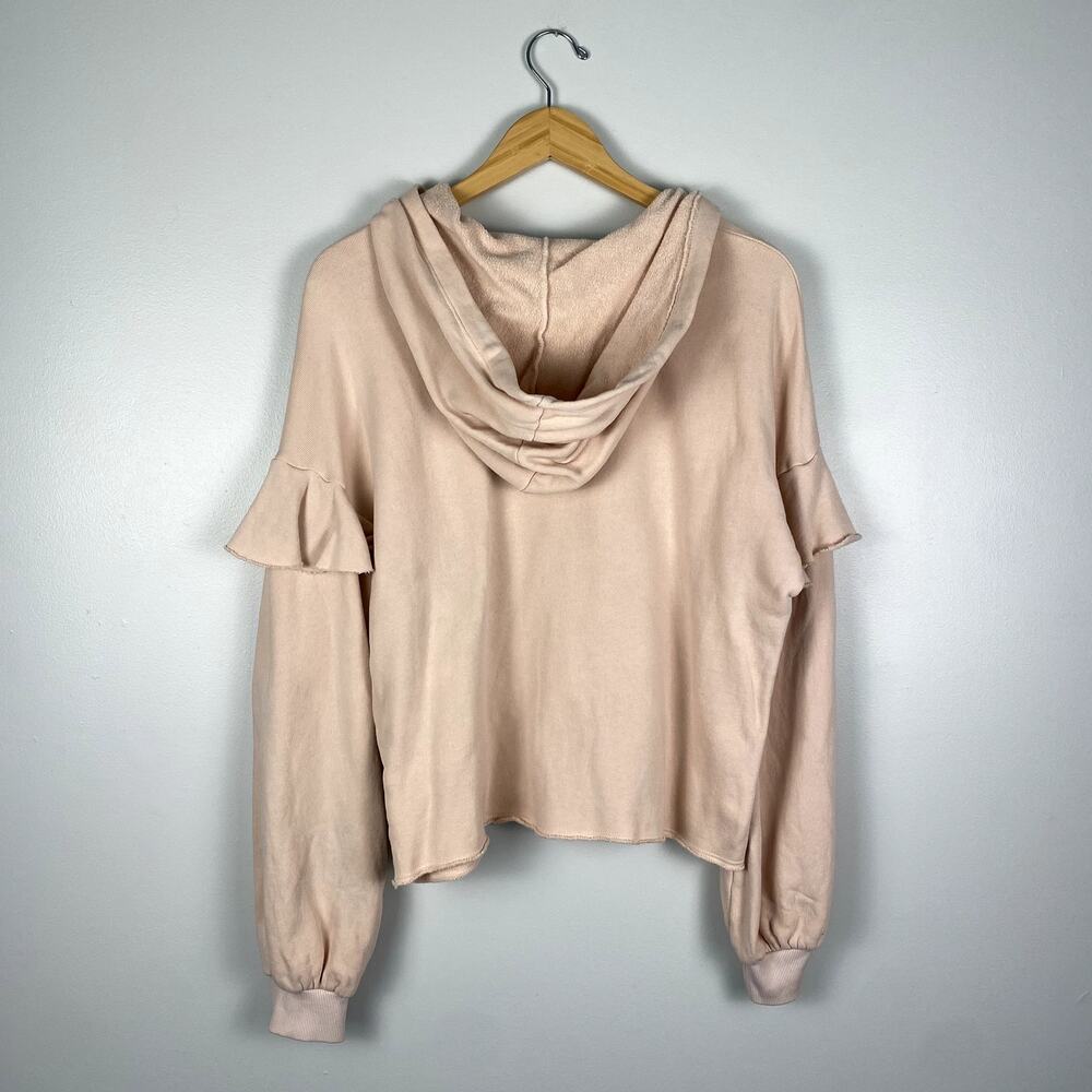 Nation LTD Ruffle Trim Hooded Sweatshirt in Light Pink Small - Picture 7 of 7